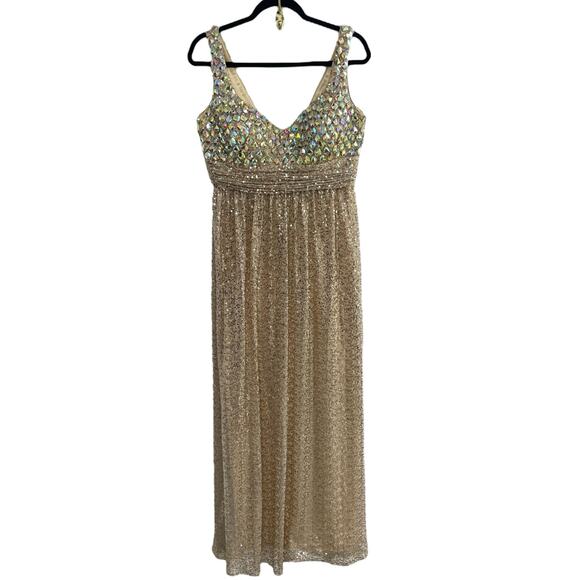 La Femme Crystal Embellished Gold Sequin Sleeveless Formal Gown Womens 14 - Picture 1 of 9